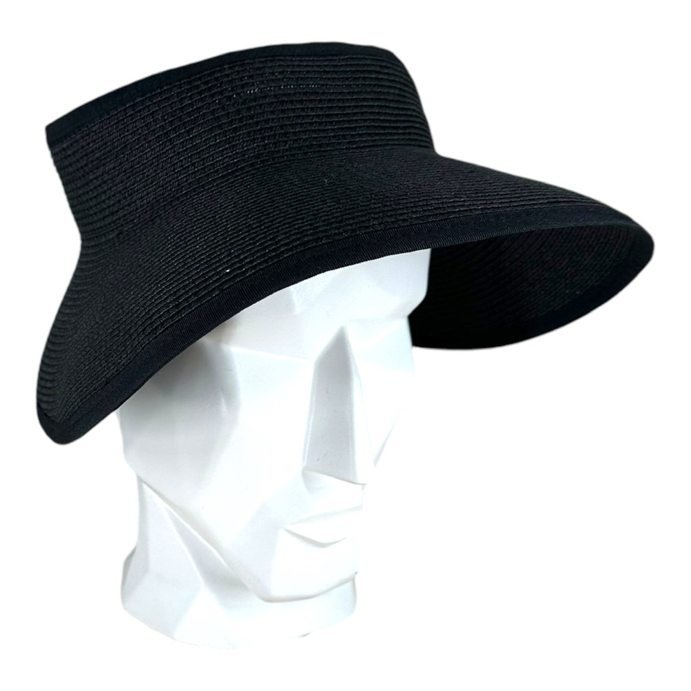 Joywant NWT Women’s Black Straw Beach Hat Visor UPF 50 Pool Vacation Sun Water
